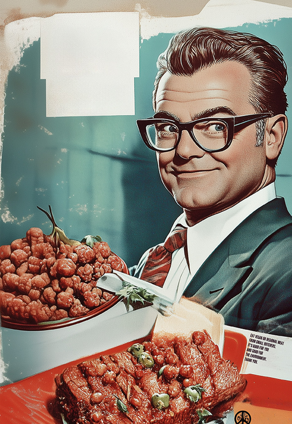 Funk Food: Comic-Mann mit Brille sitzt am Esstisch